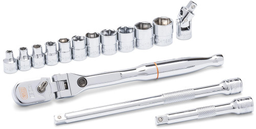 PG129 - 15-PC 1/4" DRIVE 120XP™ LOCKING FLEX HEAD RATCHET AND 6 POINT METRIC STUBBY SOCKET MECHANICS TOOL SET, 4-14MM