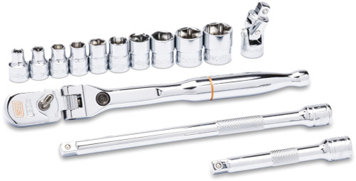 PG129 - 14-PC 1/4" DRIVE 120XP LOCKING FLEX HEAD RATCHET AND 6 POINT SAE STUBBY SOCKET MECHANICS TOOL SET, 3/16"-9/16"