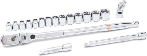 PG136 - 18-PC 3/8" DRIVE 120XP LOCKING FLEX HEAD RATCHET AND 6 POINT METRIC STUBBY SOCKET MECHANICS TOOL SET, 6-19MM