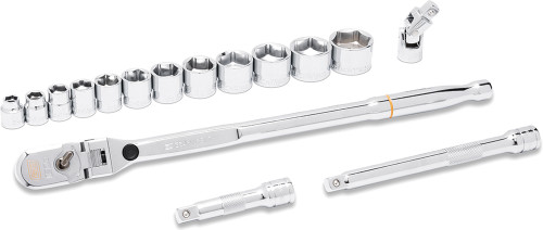 PG136 - 16-PC 3/8" DRIVE 120XP LOCKING FLEX HEAD RATCHET AND 6 POINT SAE STUBBY SOCKET MECHANICS TOOL SET, 5/16"-1"