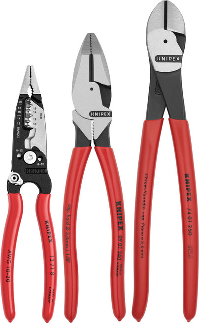 PG182 - 3-PC ELECTRICAL SET: 9 1/2" LINEMAN'S PLIERS, 8" FORGED WIRE STRIPPER, 10" HIGH LEVERAGE DIAGONAL CUTTERS