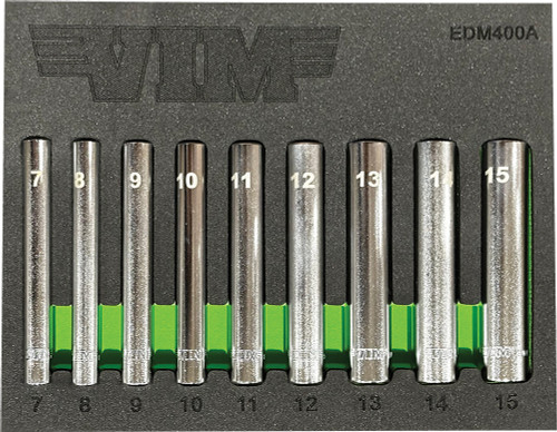 PG138 - 5-PC 1/4" DRIVE 6 PT. EXTRA DEEP METRIC SOCKETS FOR AUTOMOTIVE BUMPERS, 8, 10, 11, 12, 14MM HEX.