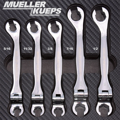 PG170 - 5-PC SAE DOUBLE-ENDED LINE WRENCH KIT, FLEX & FIXED HEADS, 5/16", 11/32", 3/8", 7/16", 1/2" INNER HEX