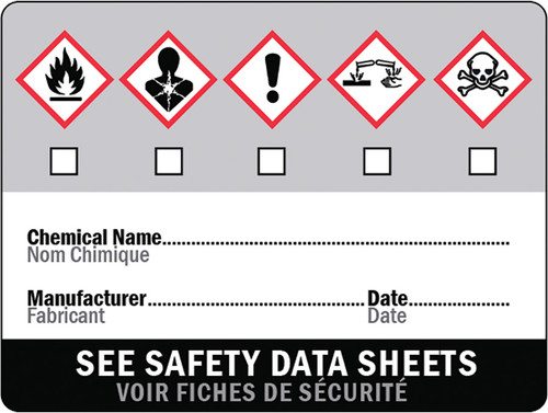 PG286 - ÉTIQUETTES D’IDENTIFICATION WHMIS AVEC FILM PROTECTEUR, PAQUET DE 5 » DE 3 » X 4 »,