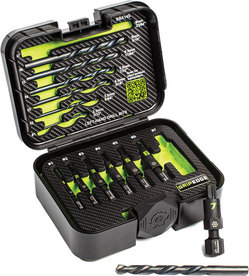 PG124 - 14-PC RPT G-FORS EXTRACTOR & LEFT HAND DRILL BIT SET, #1-#7 & 3/32"-23/64"