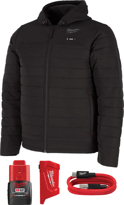 PG2 - (LARGE) BLACK AXIS HEATED JACKET KIT W/ M12 CP3.0 BATTERY/CHARGER/USB-C CABLE