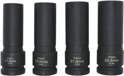 PG339 - 4-PC PRISE 1/2" JEU DE DOUILLES À ÉCROUS À MUR MINCE, 17,5 MM, 19,5 MM, 11,5 MM, 22,5 MM