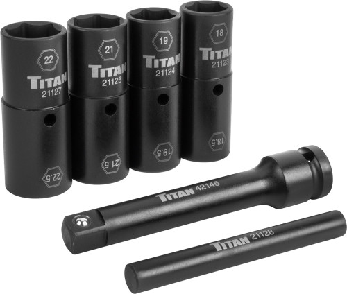 PG351 - 6-PC PRISE 1/2" JEU DE DOUILLES BASCULANTES DE DEMI-TAILLE À PAROI MINCE POUR CAPUCHONS D’ÉCROUS ENDOMMAGÉS, 18-22 MM ET 18,5-22,5 MM