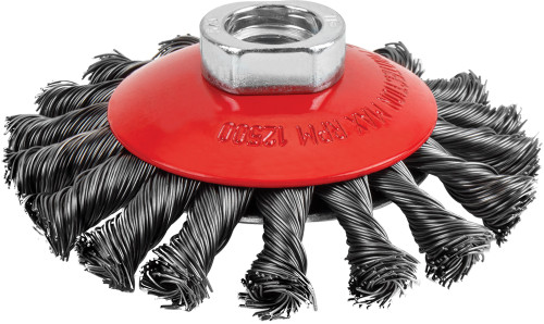 PG114 - 5" KNOTTED BEVEL WIRE WHEEL, 5/8"-11 ARBOR SIZE, 12,500 RPM