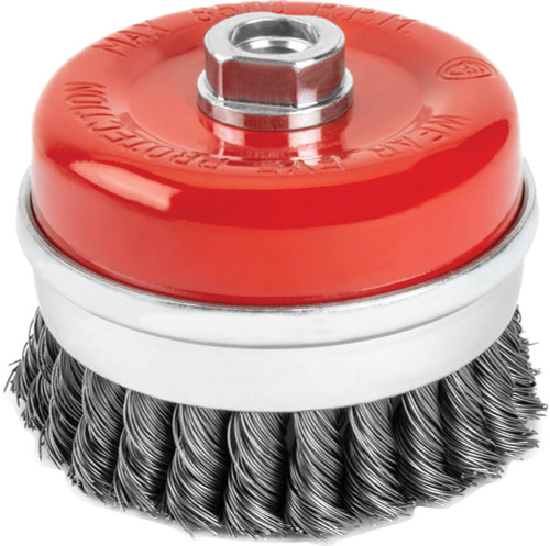PG100 - 4" KNOTTED WIRE  CUP BRUSH, 5/8"-11 ARBOR SIZE, 12,500 RPM