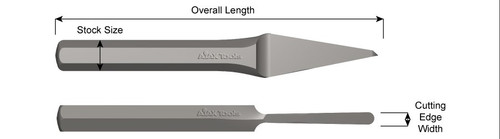 5 in (127.0 mm); 5/16 in (7.9 mm) Stock Size; 1/8 in (3.2 mm) Cutting Edge Width; Hand Round Nose Chisel