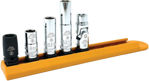 PG136 - 5-PC 1/4" DRIVE 8MM SOCKET SET, INCLUDES STUBBY, STANDARD, DEEP, FLEX SOCKETS, AND A MAGNETIC IMPACT SOCKET