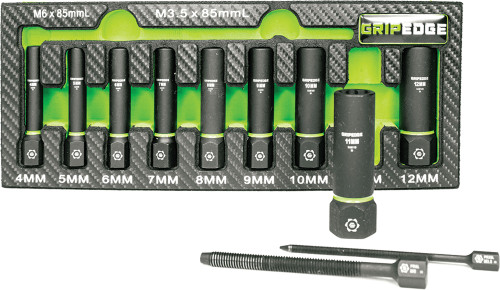 PG110 - 9-PC PRISE 1/4" EXTRACTEUR À DOUILLE RPT MÉTRIQUE AVEC FORS SET (LONGUEUR PROFONDE), TIGES POUSSOIRES FORS DE 4 À 12 MM + M3,5 & M6