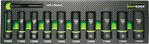 PG124 - 10-PC 3/8" DRIVE METRIC RPT SOCKET EXTRACTOR WITH FORS SET (DEEP LENGTH), 10-19 MM + M9 FORS PUSHER ROD