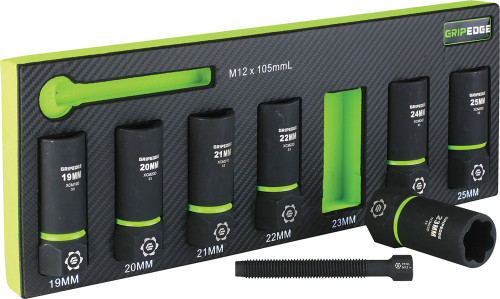 PG116 - 7-PC 1/2" DRIVE METRIC RPT SOCKET EXTRACTOR WITH FORS SET (DEEP LENGTH), 19-25 MM + M12 FORS PUSHER ROD