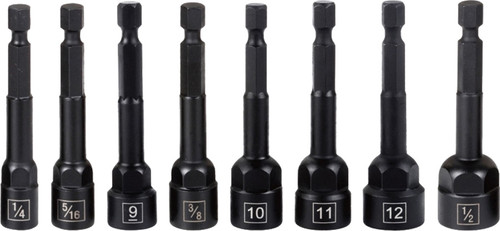 PG114  -  8-PC 1/4" HEX DR. DAMAGED FASTENER TWIST EXTRACTOR SET, 1/4", 5/16" (8MM), 9MM, 3/8", 10MM, 7/16" (11MM), 12MM, 1/2"