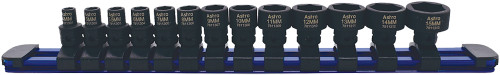 PG140 - 13-PC PRISE 1/4" DOUILLE NANO À IMPACT MÉTRIQUE À PROFIL BAS DE 6 PTS, MONTÉE SUR UN RAIL, HEXAGONE EXTÉRIEUR DE 4 À 15 MM, 11 MM