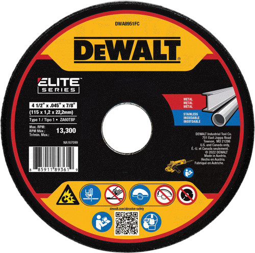 PG113 - 4-1/2" X .045" X 7/8" ELITE SERIES TYPE 1 CERAMIC METAL CUT-OFF WHEEL, 13,300 RPM (PACK OF 25)