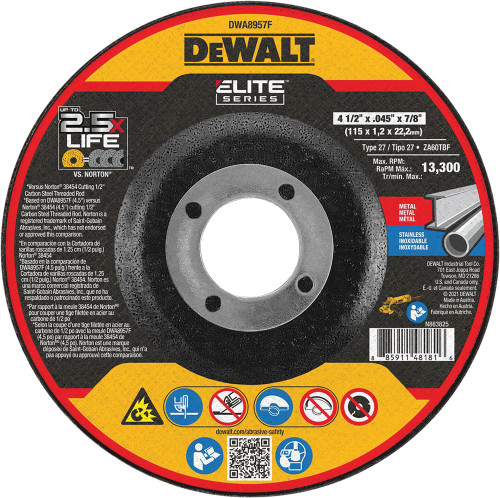 PG121 - 4-1/2 » X 0,045 » X 7/8 » SÉRIE ÉLITE TYPE 27 ROUE DE DÉCOUPE EN MÉTAL CÉRAMIQUE, 13 300 TR/MIN (PACK DE 25)