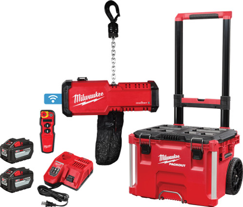 PG3  -  M18™ COMPACT 1-TON CHAIN HOIST W/ ONE-KEY™ KIT, W/ (2) HD12.0 BATTERIES, (1) MULTI-VOLTAGE CHARGER, (1) PACKOUT ROLLING TOOLBOX