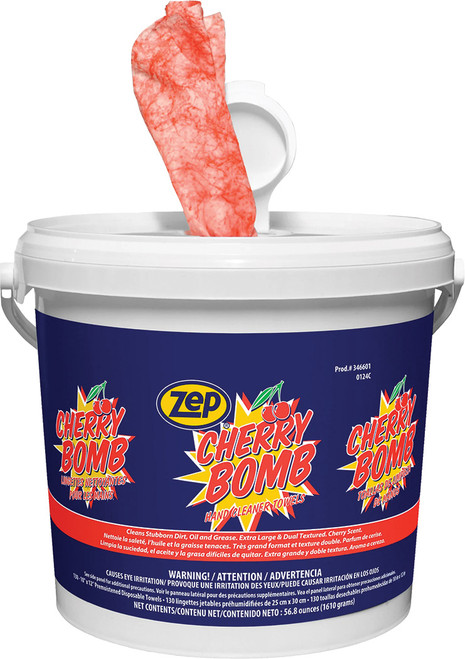 PG274 - SERVIETTES NETTOYANTES À MAINS ZEP CHERRY BOMB – NETTOIE LA SALETÉ, L’HUILE ET LA GRAISSE TENACES – 130 SERVIETTES