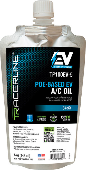 PG22 - POE-BASED EV A/C OIL IN FOIL POUCH (5 OZ/148ML), COMPATIBLE WITH R-134A & R-1234YF SYSTEMS