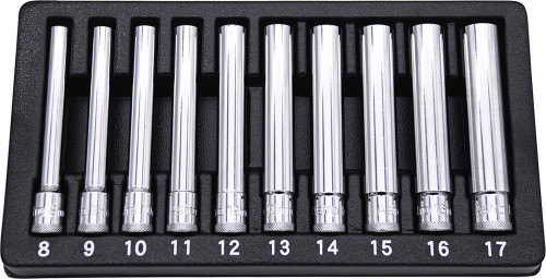 PG146 - 8-PC PRISE 3/8" 6 PT. ENSEMBLE DE DOUILLES MÉTRIQUES EXTRA PROFONDES DE 4,75" DE LONG, 8MM-17MM