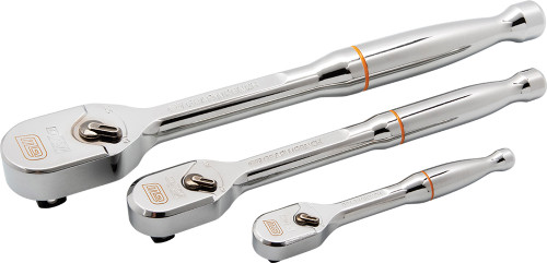 PG124 - 3-PC 1/4", 3/8", 1/2" DR. FULL POLISH FIXED HEAD TEARDROP RATCHET SET, 5"-8"-11", 120XP