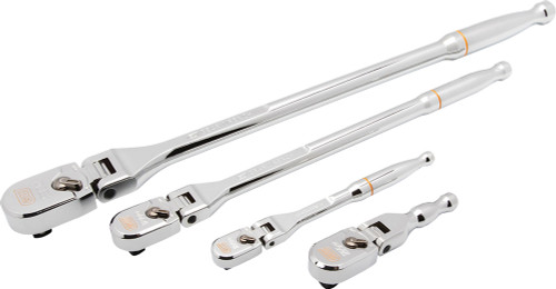 PG133 - TÊTE FLEXIBLE 4 PIÈCES CLIQUET SET, 1/4 », 3/8 », PRISE 1/2" (5", 7", 11", 17")