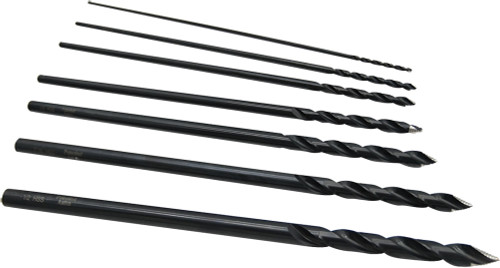 PG111 - ONYX 7-PC 12" LONG TURBOSTEP SPIRAL FLUTED STEPPED TIP HHS DRILL BIT SET, 1/8"-1/2" IN 1/16" INCREMENTS