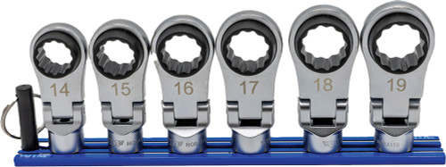 PG132 - 6-PIÈCES 12 PT. ENSEMBLE DE CLIQUET NANO FLEX OFFSET – DR. 3/8" (14, 15, 16, 17, 18, 19 MM)