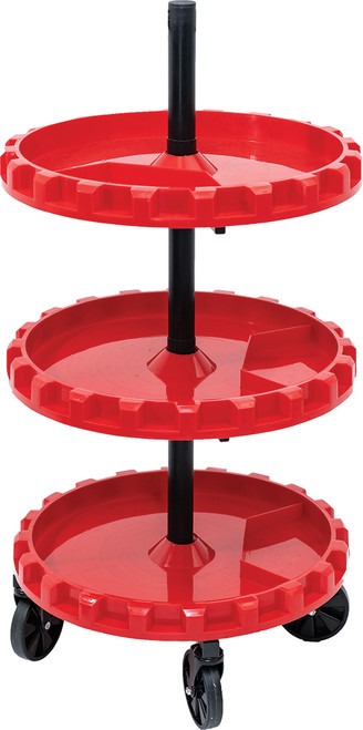 PG214 - SPINNING TOOL TRAY TOWER, 3 TRAYS, 35 LBS CAPACITY PER TRAY, 5" CASTERS, 22" X 22" 48", RED