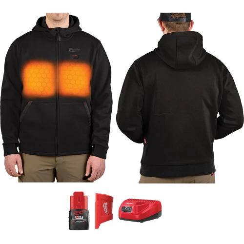 HOODIE CHAUFFANT M12™ AVEC KIT DE TECHNOLOGIE™ HEXON HEAT, (1) PORTE-BATTERIE, (1) PILE CP2.0, (1) CHARGEUR, NOIR (MOYEN)