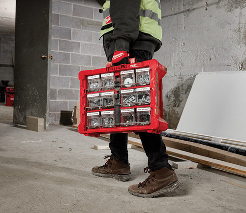 PG212 - 40 LBS CAPACITY PACKOUT™ MODULAR TILT BIN ORGANIZER, 2 LARGE BINS W/ DIVIDERS & 8 SMALL BINS, 19.7" X 15.2" X 6.7"