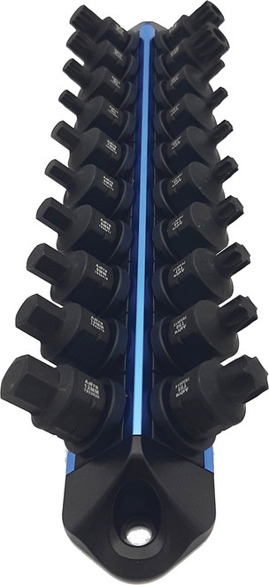 PG148 - DOUILLE À EMBOUT D’IMPACT NANO DR. 3/8" DE 20 PIÈCES SUR RAIL MAGNÉTIQUE AVEC HEXAGONE EXTÉRIEUR DE 17 MM - INCLUANT TORX T25-T55, HEX 6-12 MM, TRIPLE CARRÉ M6-M16