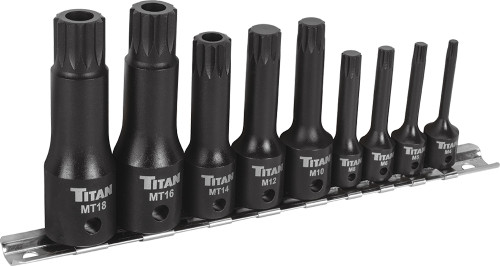 PG161 - 9-PC 1/4", 3/8", 1/2" DR. XZN TRIPLE SQUARE IMPACT BIT SOCKET SET ON A RAIL, M4-M10, MT14-MT18