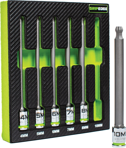 PG114 - 6-PC 3/8" DRIVE 6" LONG METRIC RPT BALL HEX DRIVER SET, 4MM-10MM