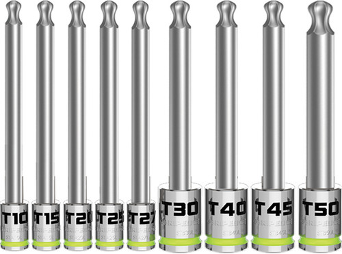 PG115 - 9-PC 1/4" & PRISE 3/8" ENSEMBLE DE PILOTES TORX LONG BALL RPT, T10-T50