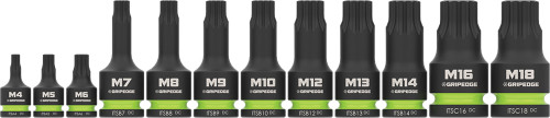 PG110 - 12-PC 1/4 », 3/8 », PRISE 1/2" ENSEMBLE DE TOURNE-CHOCS TRIPLE CARRÉS RPT, M4-M18