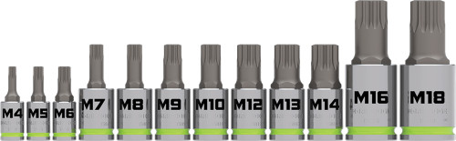 PG123 - 12 pièces 1/4 », 3/8 », PRISE 1/2" ENSEMBLE DE TRANSDUCTEURS TRIPLE CARRÉS RPT, M4-M18