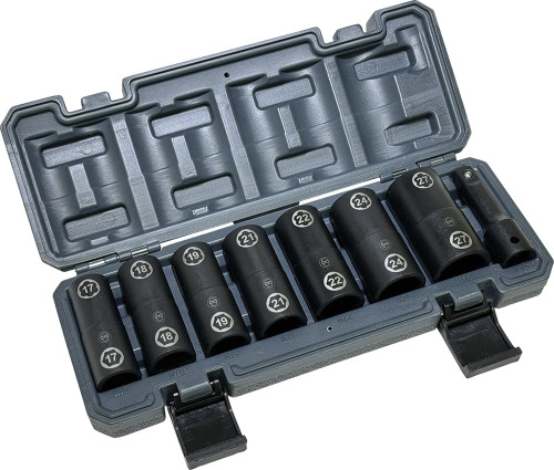PG350 - 8-PC DOUBLE-ENDED 6 PT. HEX/TWIST SOCKET SET, 17MM-27MM + 3" 1/2" DR. EXTENSION