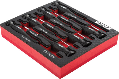 PG165 - 7-PC PRECISION PHILLIPS® & SLOTTED SCREWDRIVER SET IN EVA FOAM TRAY W/ LABELED SLOTS