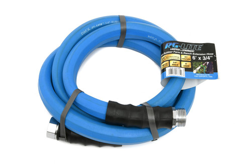 Tuyau AG-Lite 100% caoutchouc de qualité supérieure, raccords GHT mâles et femelles de 3/4 po x 6 pi, 3/4 po.  Indice de rafale de 500 PSI.  Comprend une rondelle supplémentaire et un limiteur de courbure