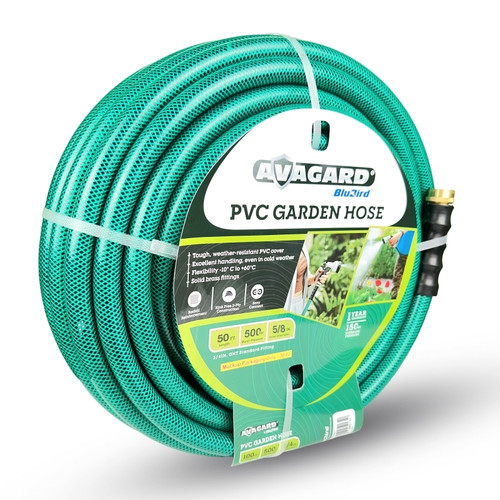 Avagard PVC Water Hose Assembly 5/8" X 50', 3/4" Male and Female GHT Fittings.  500 PSI Burst Rating.  Includes Extra Washer and Bend Restrictor