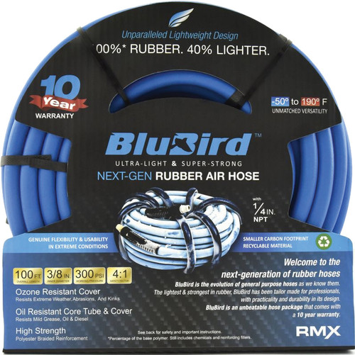 PG106 - BLUBIRD RUBBER AIR HOSE ASSEMBLY 3/8" X 100' - 3/8" MALE-NPT, 300 PSI, EPDM
