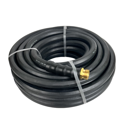 Tuyau d’eau en caoutchouc 100% OPP Impulse 5/8 » x 50', 3/4 » raccords GHT mâles et femelles.  Indice de rafale de 500 PSI.  Comprend une rondelle supplémentaire et un limiteur de courbure