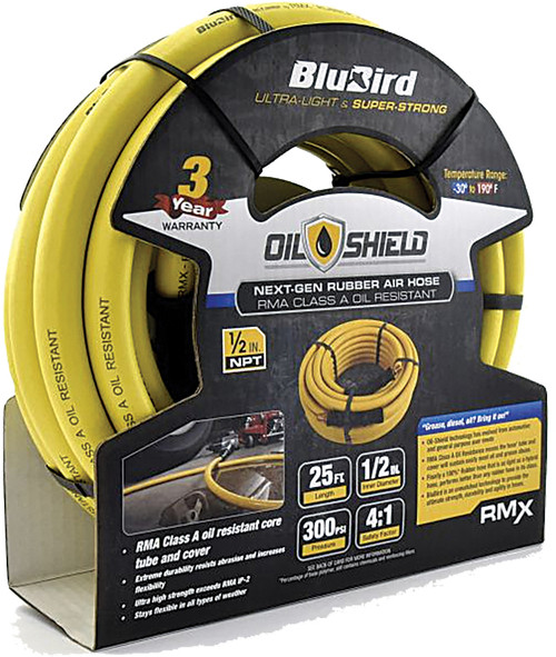 Tuyau d’air en caoutchouc OilShield 1/2 » X 50' - 1/2 » mâle-NPT, 300 PSI, nitrile de classe A