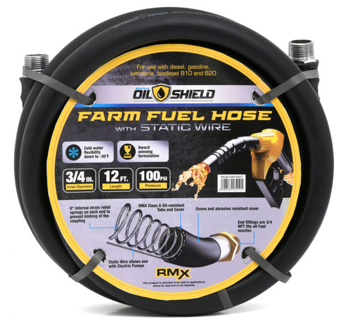 Tuyau de transfert de carburant agricole en caoutchouc OilShield de 3/4 po x 12 pi avec fil statique - BLB-OSFH3412