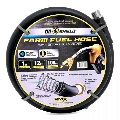 Tuyau de transfert de carburant agricole en caoutchouc OilShield de 1 po x 12 pi avec fil statique - BLB-OSFHONE12