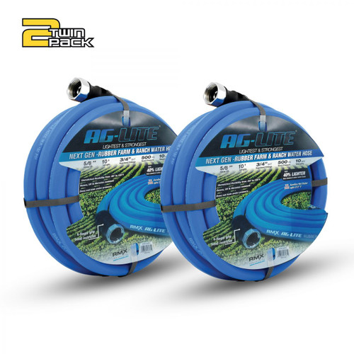 AG-Lite 100% Premium Rubber Water Lead In Hose, 5/8" X 10', 3/4" Male and Female GHT Fittings.  500 PSI Burst Rating.  Includes Extra Washer and Bend Restrictor.  2 Pack